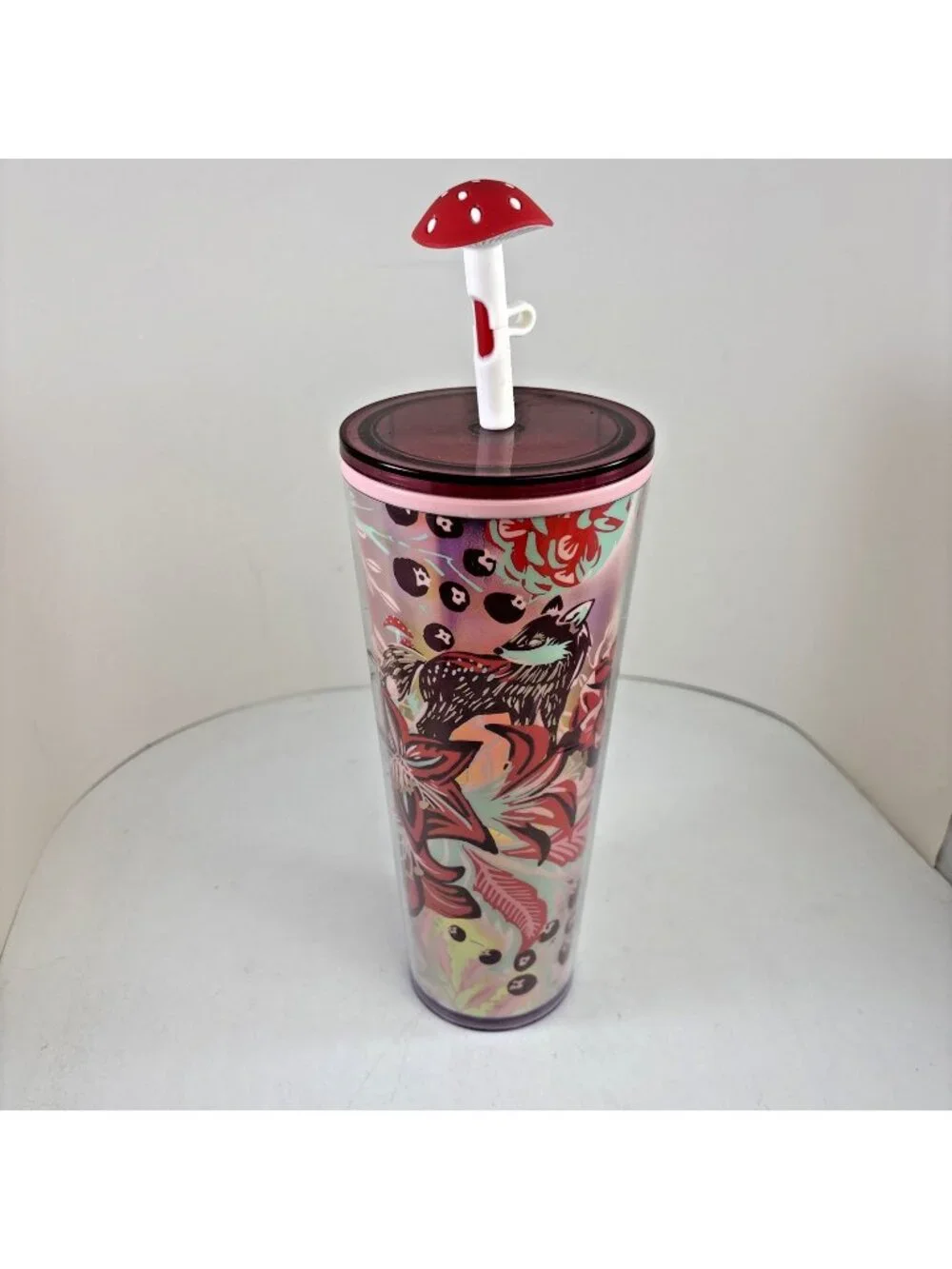 Starbucks Tumbler Cup Enchanted Forest Mushroom Topper Holiday 2022 24oz